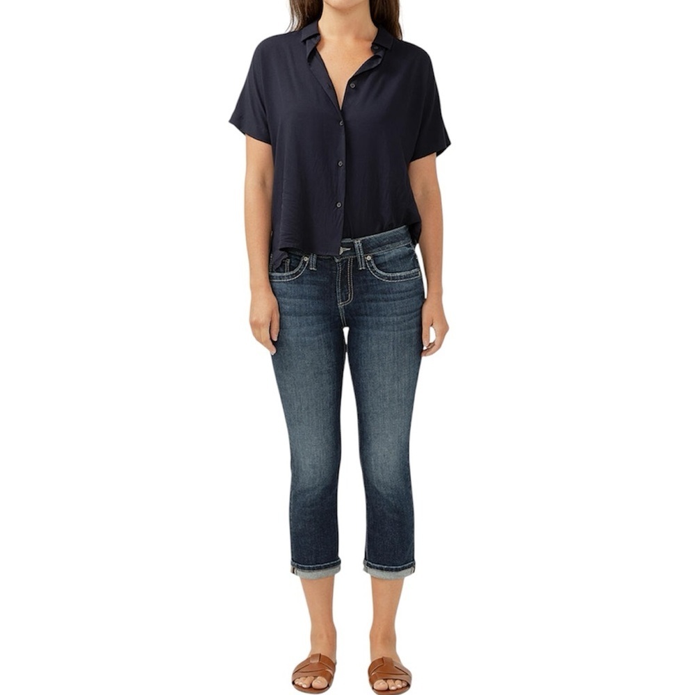 Silver Jeans Suki Blue Cropped Ankle Jeans contrast stitching